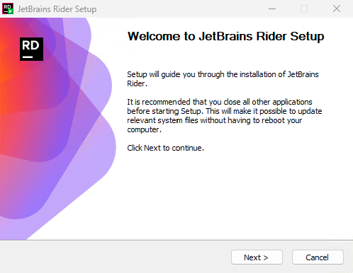 A screenshot of the JetBrains Rider installer setup screen