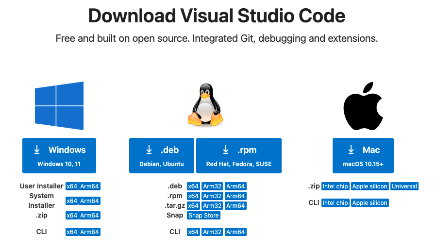 A screenshot of the Visual Studio Code download screen