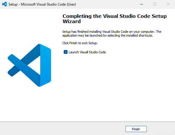 A screenshot of the Visual Studio Code installer on completion screen